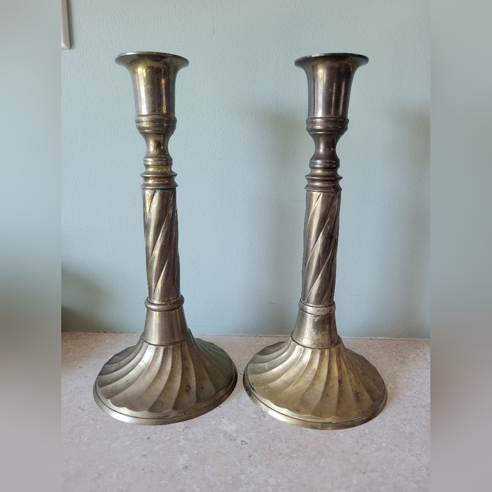 Vintage Brass Candlestick Holders - Two (2)
